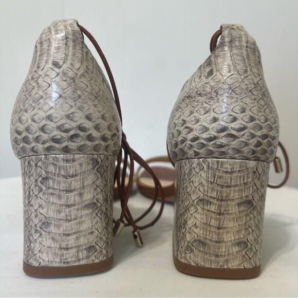 Alexandre Birman Snakeskin Leather Open Toe Strappy Block Heel Shoes Sandal 6.5 - Picture 6 of 13
